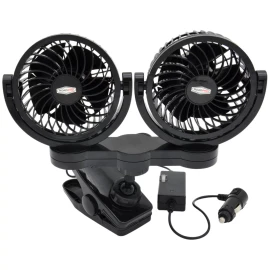 RoadPro 12 Volt Truck Dash Fan Dual Personal Cooling Fan with Mounting Clip RPSC8572