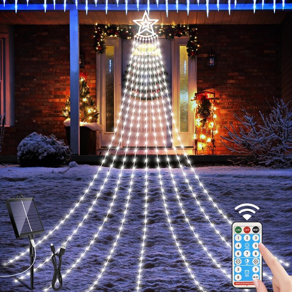 Solar Outdoor Christmas Decorations Lights, 350LED Christmas Star Tree Light