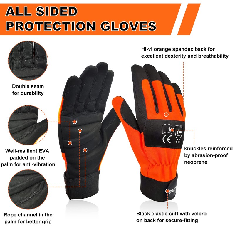 Intra-FIT Chainsaw Gloves Saw Protectionon on Left Hand Back, Cut-resistance