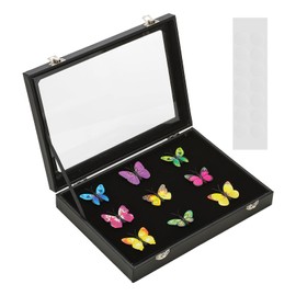 PATIKIL Pin Badge Display Case, 11"x8" Jewelry Storage Championship Ring Shadow Box with Glass Door&Round Glue for Jewelry Pin Collections, Medals Award, Gifts, Black