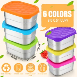 Layhit 6 Pcs Stainless Steel Snack Containers for Kids, 8 oz Lunch Containers with Silicone Lids Small Reusable Metal Food Box Containers for Child Daycare School Home Storage Supplies (Vivid Color)