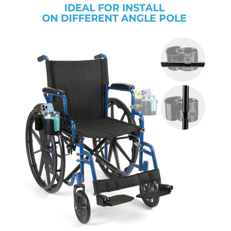 JOYTUTUS Wheelchair Cup Holder 2 Pack, 2-in-1 Walker Cup Holder