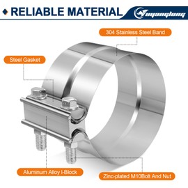 5.0 Inch Exhaust Clamp, Lap Joint Band Clamp for Pipes Catalytic Converters, Mufflers Clamp Stainless Steel 2PCS