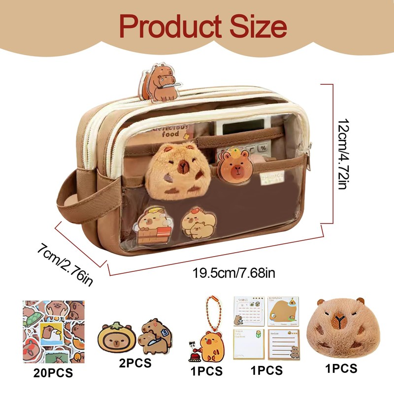 Landrain Capybara Pencil Case, 5 Layers Pencil Case, coffee, capybara