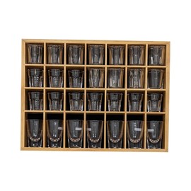 ARRAWIS Black Shot Glass Display Case 18" x13" Solid Wood Wall Mounted Collection Cabinet 28 Slots Small Curio Cabinet Rack (No Door) (Natural)