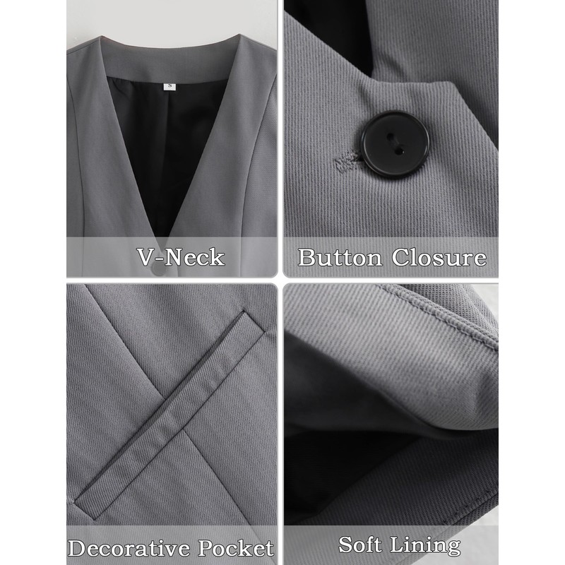 Happy Cherry Women's Plain Suit Vest Button Under V-Neck Vest