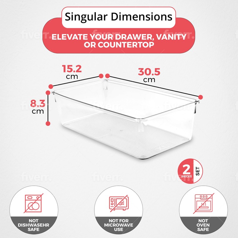 Amtido Drawer Organiser Tray Set - Clear Plastic Containers for