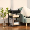 Lerliuo Pure Black Printer Table with Fabric Drawer,3 Tier Industrial