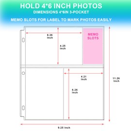 Aegero 50 Pack 4 x 6 Photo Sleeves for 3 Ring Binder(300 Pictures), Heavy-Duty Archival Photo Page Protectors, Clear Picture Album Refill Pages Holds, Acid-Free