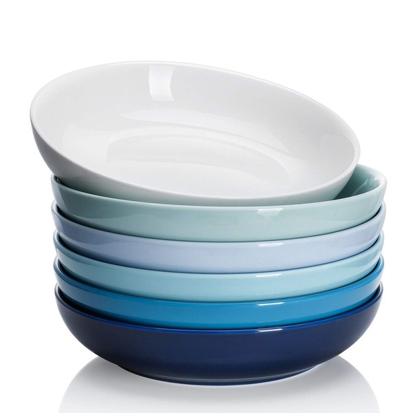 Sweese Pasta Bowls, 22 Ounce Salad Bowls, Porcelain Serving Soup Dinner Bowls, Pasta Plates Set of 6 - Cool Assorted Colors, No. 112.003