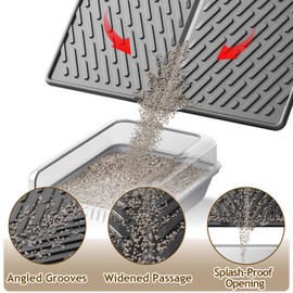 kaxionage Cat Litter Mat with Grooves & Raised Edge, Urineproof/Waterproof,Litter Scattering Control,Easy to Clean (31 * 24in-Black-2)