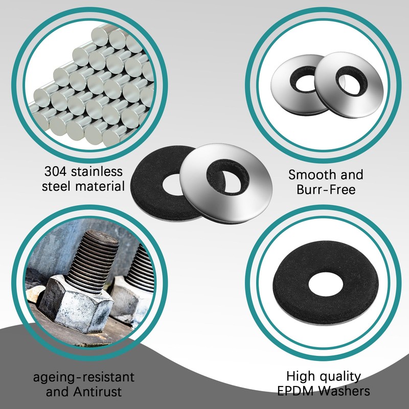 Mifoci 200 Pcs 5/16'' 304 Stainless Steel Rubber Washers Bonded