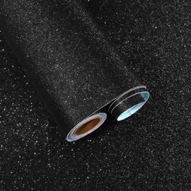 15.7"x118" Glitter Black Wallpaper Peel and Stick Sparkle Glitter Wall Paper Black Contact Paper for Walls Cabinets Self Adhesive Fabric Wallpaper for Bedroom Decorative Film for DIY Shelves