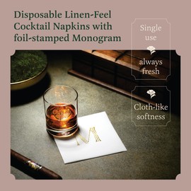 100 Pack Disposable Monogrammed Cocktail Napkins, 5"x5" Linen-Feel Gold Foil Letter A Paper Napkins, Initial White Beverage Napkins For Wedding, Party, Bar Or Holiday