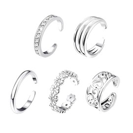 Ninnyi 5 Pcs Toe Rings for Women, Open Adjustable Silver Plated Toe Ring for Beach Paries Everyday Wear