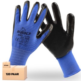 BWOLF XENIA 12 pairs of gloves, work gloves for men, work gloves for women, mechanic gloves for men, assembly gloves with robust nitrile (size 9 (pack of 12))