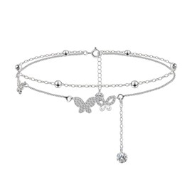 GBTBYS Butterfly Silver Ankle Bracelets for Women 925 Sterling Silver Plated Anklet Bracelet for Women Double Layered Anklets