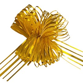 Gift Bows Gold Organza Pull Bows Large Gift Wrapping Pulled Bow Ribbons Gift Bows for Present Wedding Car Party Hampers Gift Baskets Bouquet Craft Bows Pack of 5
