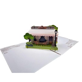 3D Pop-Up Grußkarte Café-Szene, Handgefertigte Popup Karte mit Straßencafé-Motiv, Vintage Design, Geburtstagskarte, Geschenkgutschein & Einladung zum Kaffee, Kaffeeklatsch