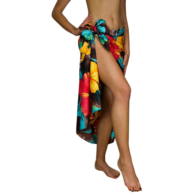 King Kameha Funky Hawaiian Cover-up Pareo Sarong, Big Flower, Brown,