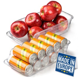 Crystalia Clear Refrigerator Organizer Storage Bins, 2 Pcs Plastic Stackable Fridge and Freezer Organization Drawers, Small Food, Can, Drink, Vertical Clear Plastic Organizer for Countertop-Cabinet