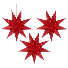 Minkissy 3pcs Red Paper Star Lantern Lampshade Decoration 3D Paper Star Pentagram Lampshade Foldable Lamp Shade for Xmas Wedding Party Home Hanging Decorations 35cm