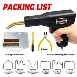 hengzhixingguang 220W Plastic Welder, 1000 PCS Hot Stapler Plastic Welding Kit, Plastic Repair Kit with LED light, AC110v-130v, 6 Types Staples for Bumper, Kayak, Plastic Product Repairs (Black)