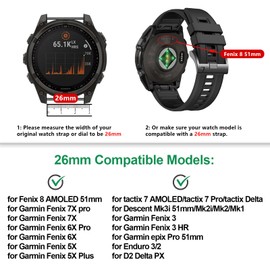 EZMVZKU 26mm Easyfit Straps for Garmin Fenix 8 AMOLED 51mm/Fenix 7X/7X Pro Sapphire Solar Watchands Replacement for Fenix 6X/6X Pro/5X/5X Plus Enduro 3/2/epix Pro 51mm/Descent Mk3i 51mm