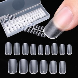 U-Shinein Nail Tips, Short, Ultra Thin, 15 Sizes, 300 Pieces, Clear, False Nails, Popular for Nails, Natural Fit, Nail Tips, Very Short, Matte Texture, False Nails (Round)