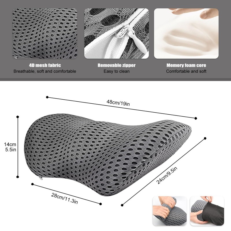 Lumbar Cushion, Back Cushion with Removable Elastic Band, Non-Slip Lumbar