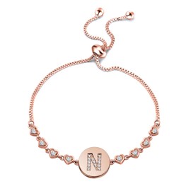 TGBJE Initial Bracelet Rose Gold Letter Bracelet Adjustable Bracelet Gift for Women (Letter N)