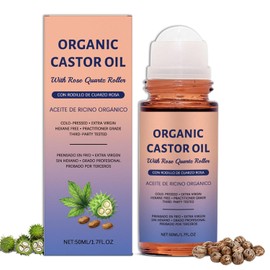 Organic Castor Oil with Rose Quartz Roller, Pure Extra Virgin, Hexane-Free for Skin & Hair