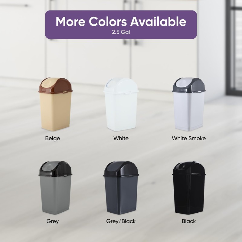 Superio Small 2.5 Gallon Plastic Trash Can with Swing Top