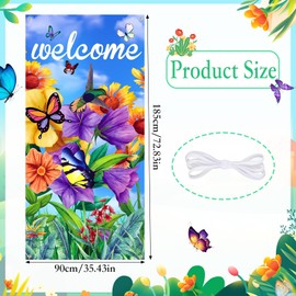 Spring Decoration Door, Door Decoration Spring with Flowers Butterflies, Door Cover Spring, Spring Banner, 185 x 90 cm, Spring Decoration for Easter, Baby Shower, Spring Party (Blue)