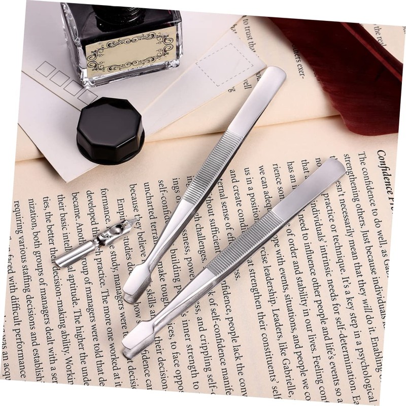 DOITOOL 10pcs Stainless Steel Stamp Tweezers Ergonomic Long Precision Tongs