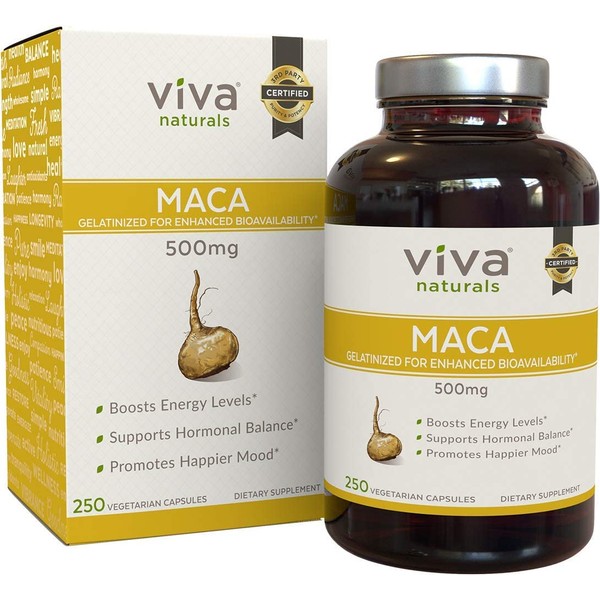 Organic Maca Root Capsules - Pure Gelatinized Peruvian Maca Capsules, Supports Reproductive Health and Increased Energy, Helps Balance Menopausal Mood, 250 Vegetarian Capsules