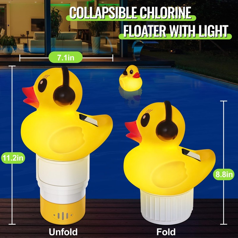 Pool Chlorine Floater with Light,Duck Chlorines Floaters with Adjustable Flow,Solar