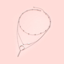 HOOHWE Layered Necklaces for Women 925 Sterling Silver Multilayer Necklace Star Crescent Bar Pendant Necklace for Women Long Chain Jewelry for Women