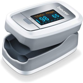 Beurer PO30 Fingertip Pulse Oximeter, Pain Free Blood Oxygen Saturation & Heart Rate Monitor with 4 Display Options, Lanyard, Storage Bag & Batteries Included