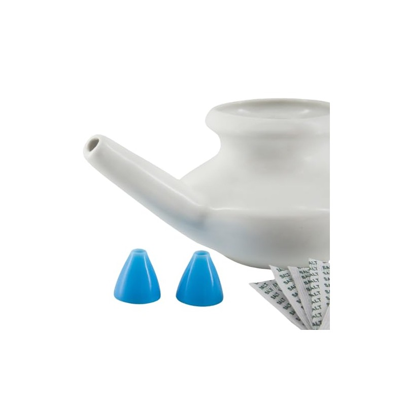 Ceramic Neti Pot with 5 Sachets of Neti Salt, Natural