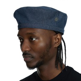 UNDERCONTROL Extra Large Oversized Beret Hat for Big Head Side Steel Label Adjustable Denim Unisex Plus Size Korean Dad Cap, Denim Blue, L/XL