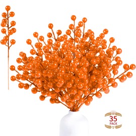 35 Pack Christmas Tree Decorations,Burgundy Orange Berry Picks Holly Berries Branches for Christmas Tree Decorations Crafts Wedding Holiday Season Winter Décor Home Decor (Orange)