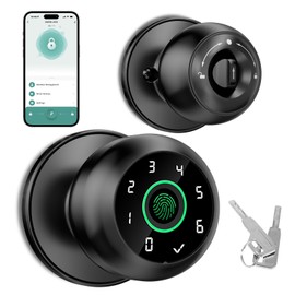 HEI LIANG Fingerprint Door Lock - Fingerprint and Keypad Input Smart Door knob, App Controlled Biometric Door Lock, Keyless Entry, Bedroom, Office, Hotel, Apartment Auto Door knob (Black)
