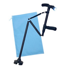 ステッキ 杖 つえ 介護 自立式 4点 ゴム足 折りたたみ LEDライト搭載 軽量 男性用 女性用 5段階調節 4点足 伸縮式 歩行 補助 杖 歩行器 介護 折り畳み 介護杖 (85-95cm)