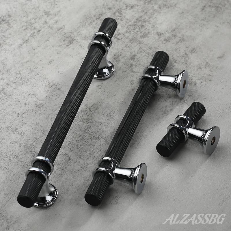 Alzassbg 10 Pack Matt Black and Silver Cabinet Knobs, 2