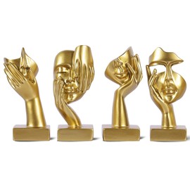oliruim Gold Abstract Thinker Figurine Set of 4, Home Art Face Small Statue for Accents Decor Women Bedroom Shelf Bookcase Room Desk, TV Stand, Coffee Table Decor, Art Sculpture Gifts for Women (Gold)