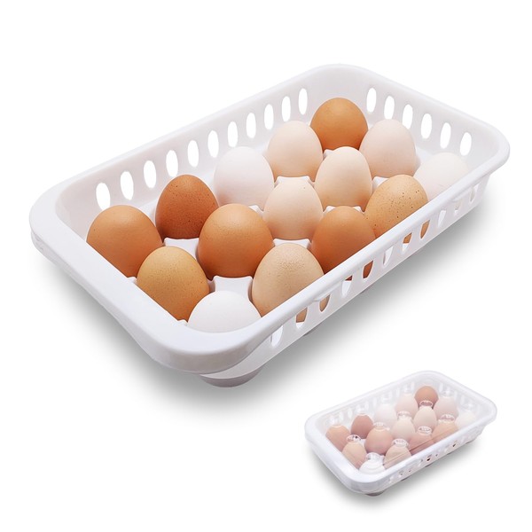 Fridge Egg Holder with 15 Compartments, Egg Container with Lid,
