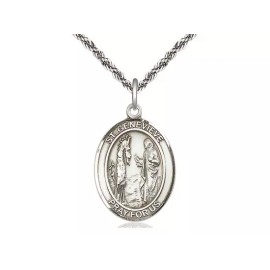 St Genevieve Medal 1" Sterling Medal on a 20'' Sterling French Rope Chain