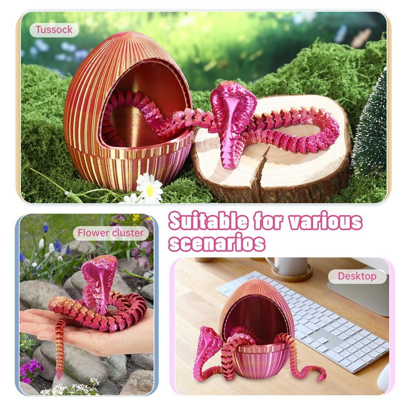 3D Printed Snake Egg Toys with Fidget Snake Inside, 24''
