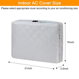 Demao Grey Window AC Covers for Inside, 21" × 15"× 3.5" Heavy Duty Cotton Padding, Keep Warm&Dust Proof Window AC Unit Protector for All Seasons，Universal Fit with Drawstring & Adjustable Strap